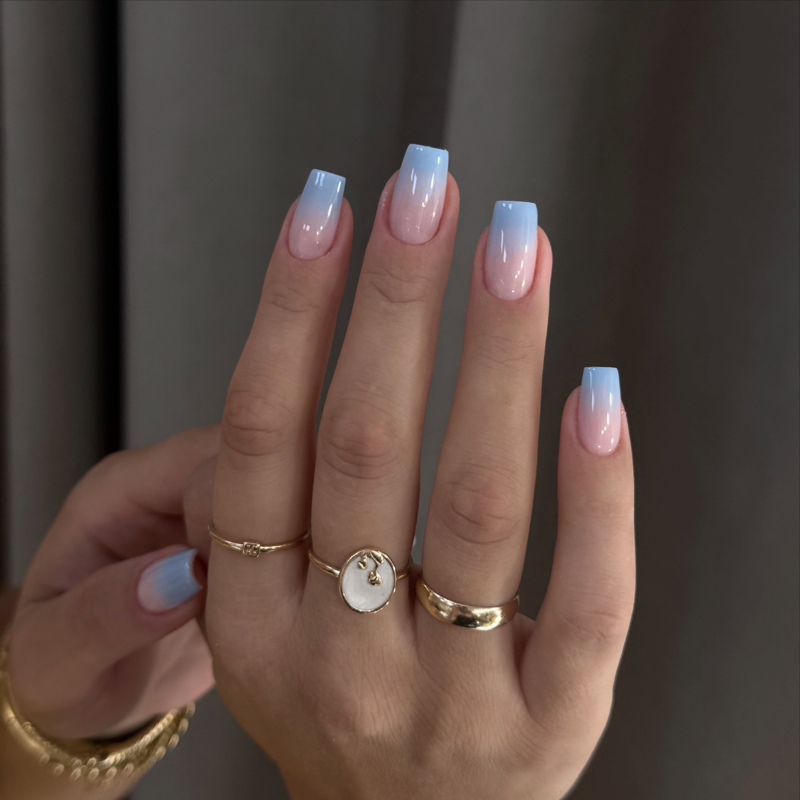 Baby Blue and Pink Ombre Square Nails