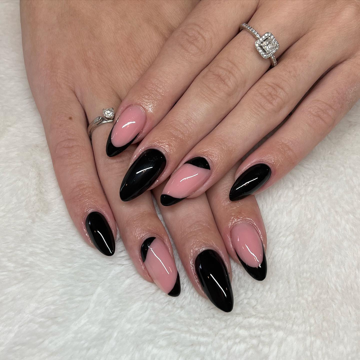 Black and Pink French Almond Nails