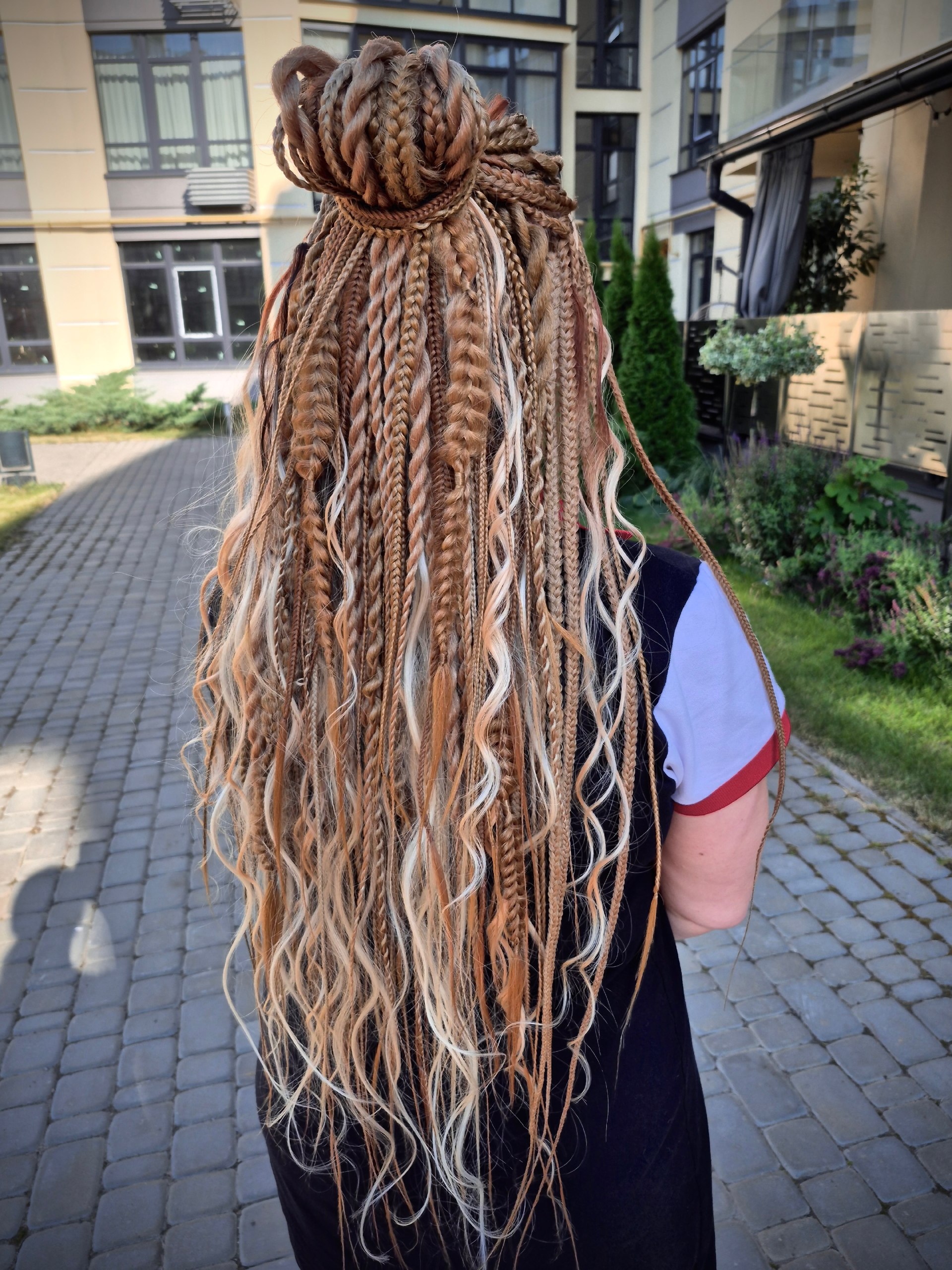 Boho Braided Double Bun With Caramel Balayage