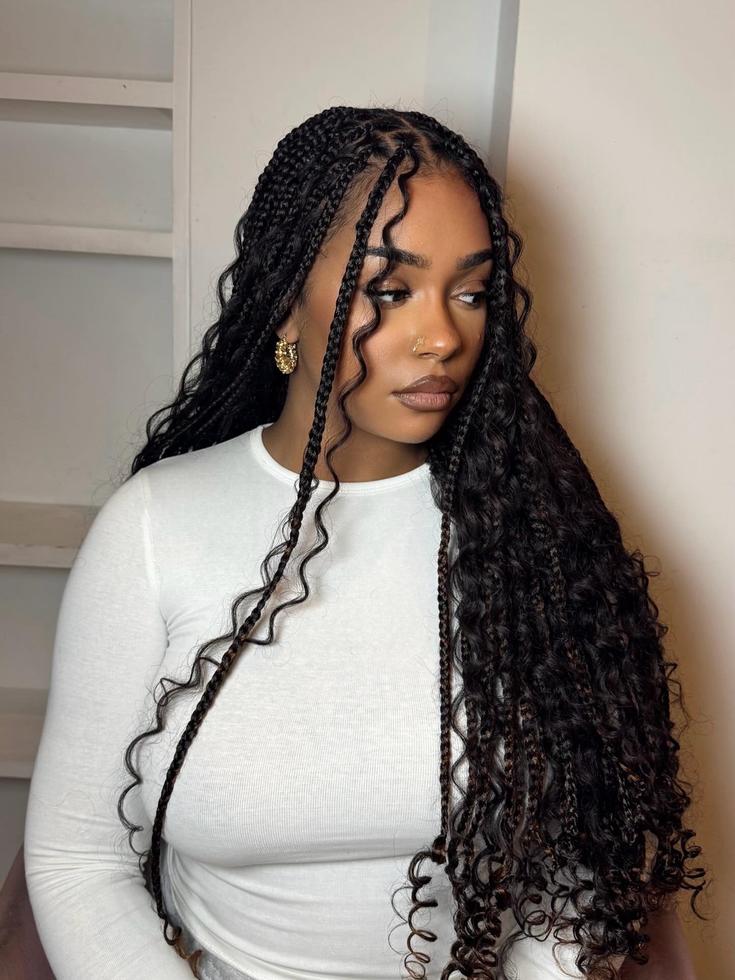 Boho Knotless Braids With Curly Ends