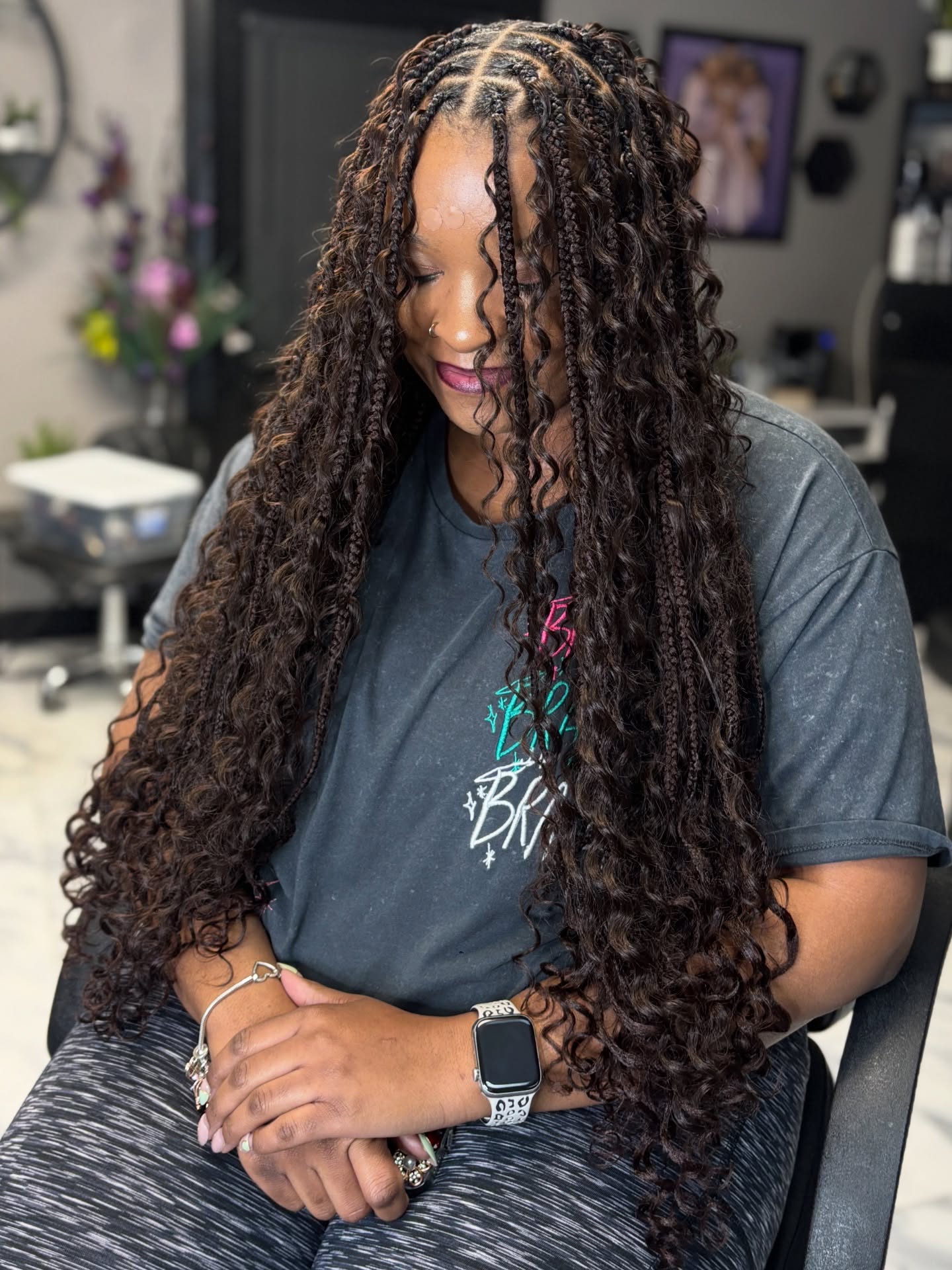 Boho Knotless Braids With Loose Curls
