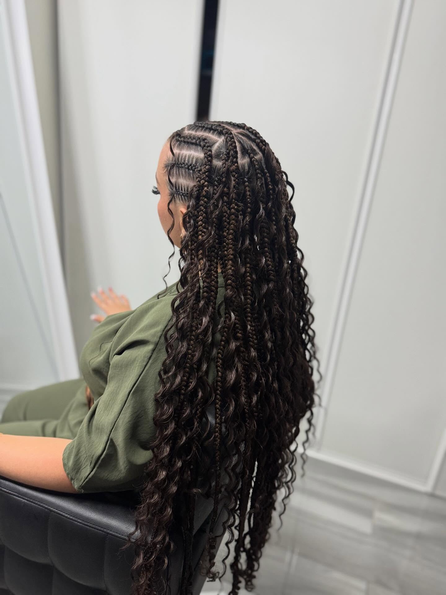 Boho Knotless Braids With Loose Curly Ends