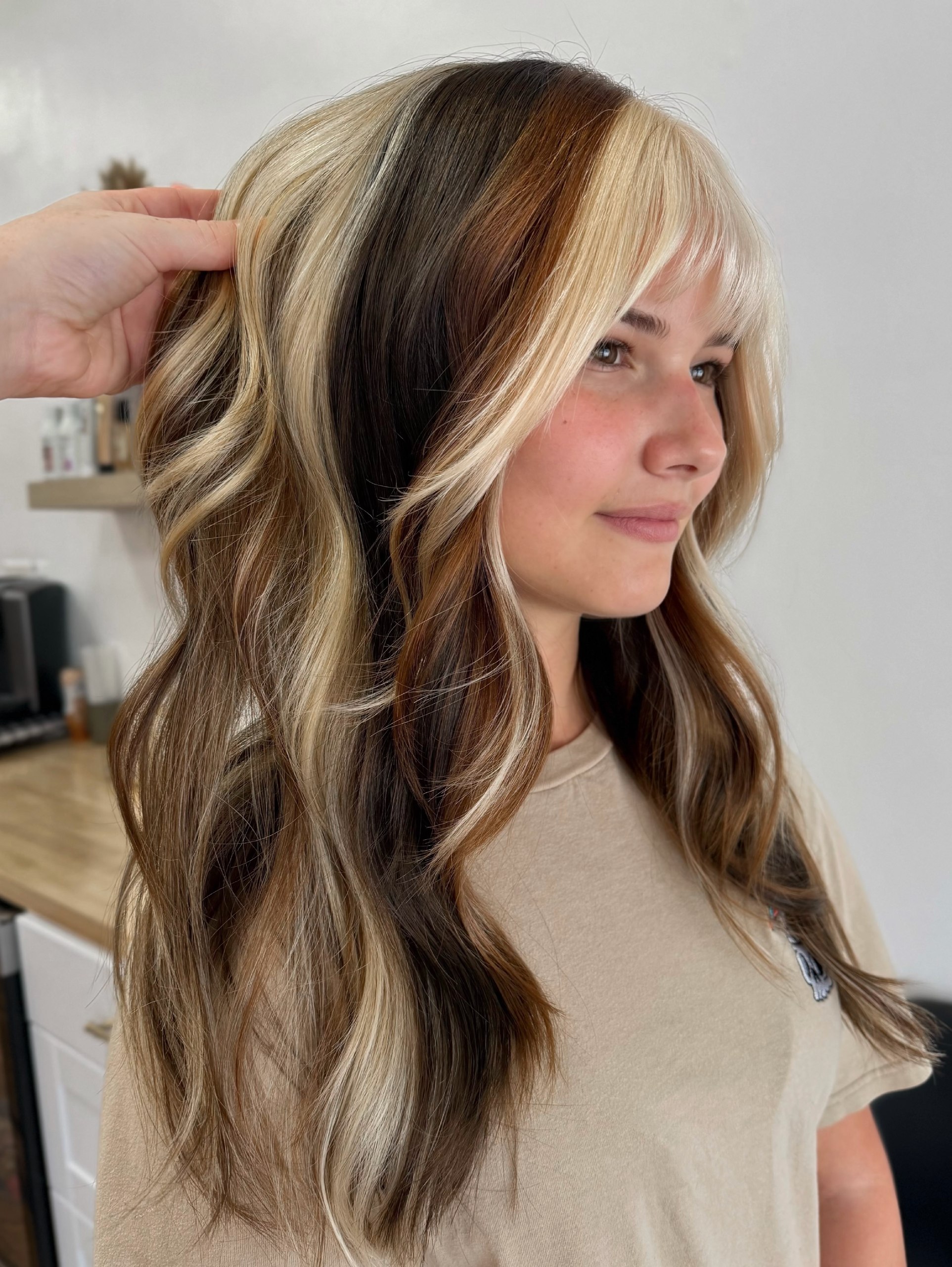 Bold Chunky Highlights With Curtain Bangs