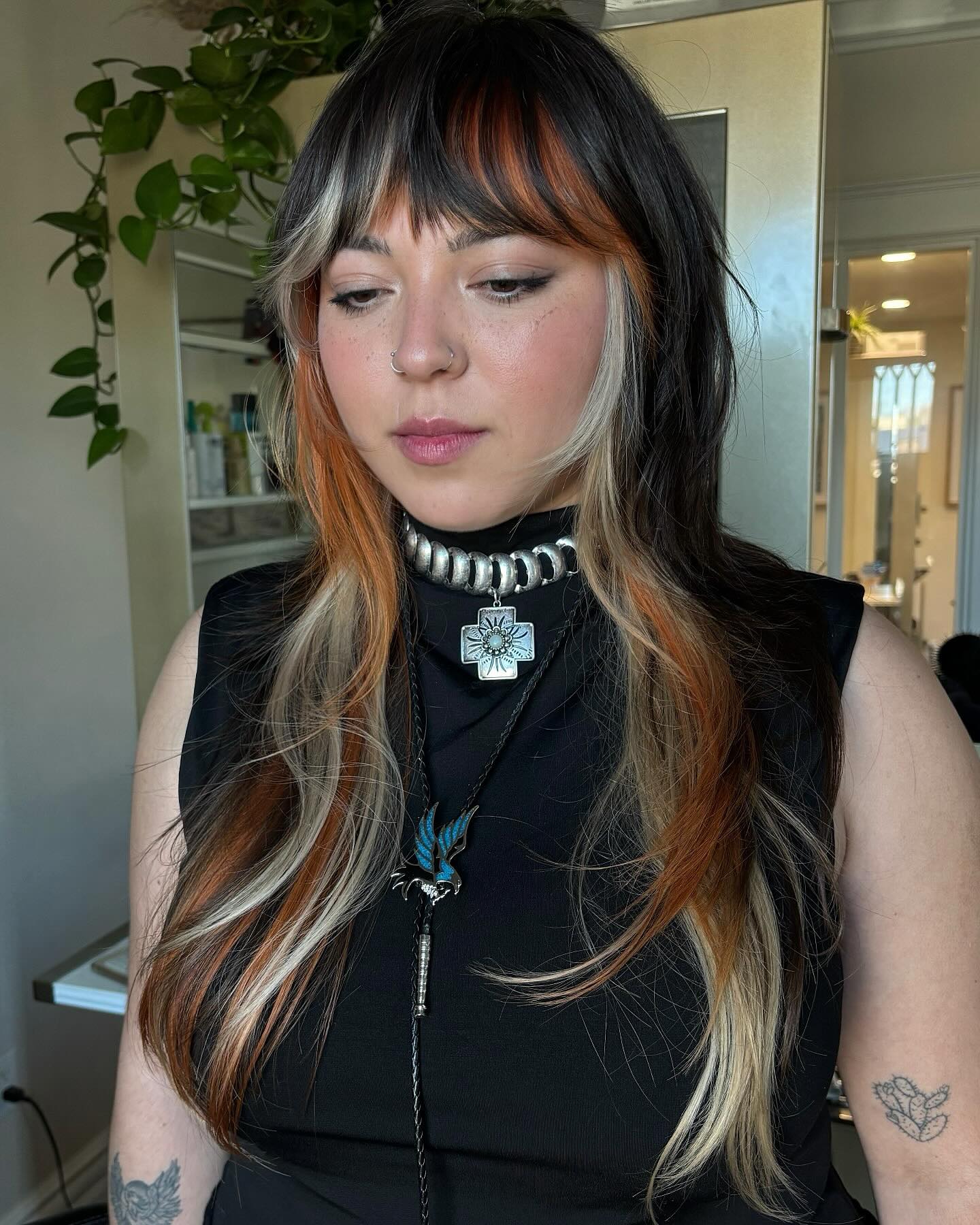 Bold Copper And Blonde Money Piece Highlights