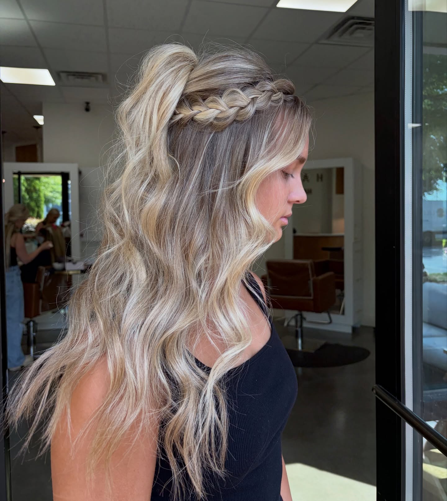 Braided Crown Ponytail With Loose Waves