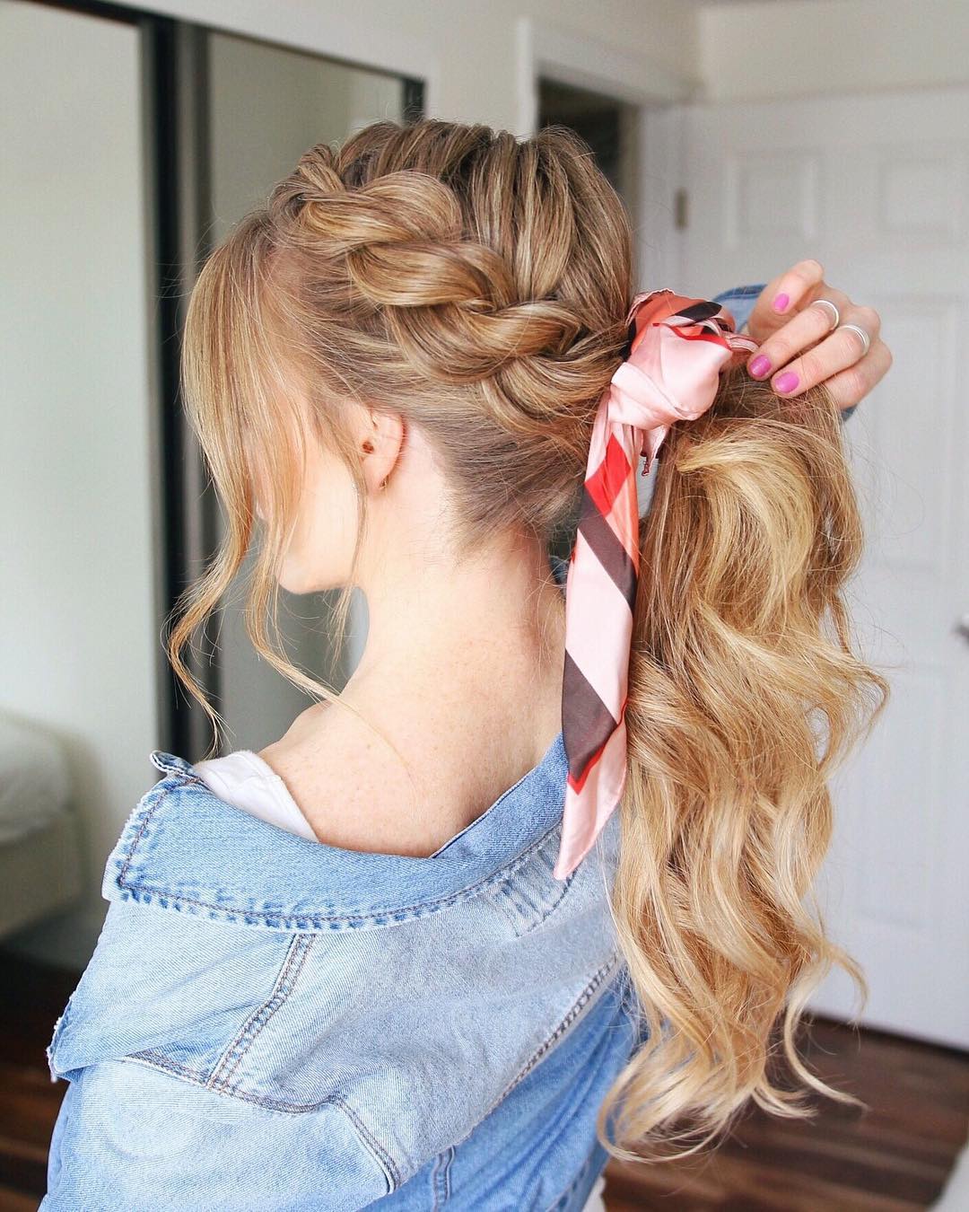 Braided Crown Ponytail With Silky Scarf