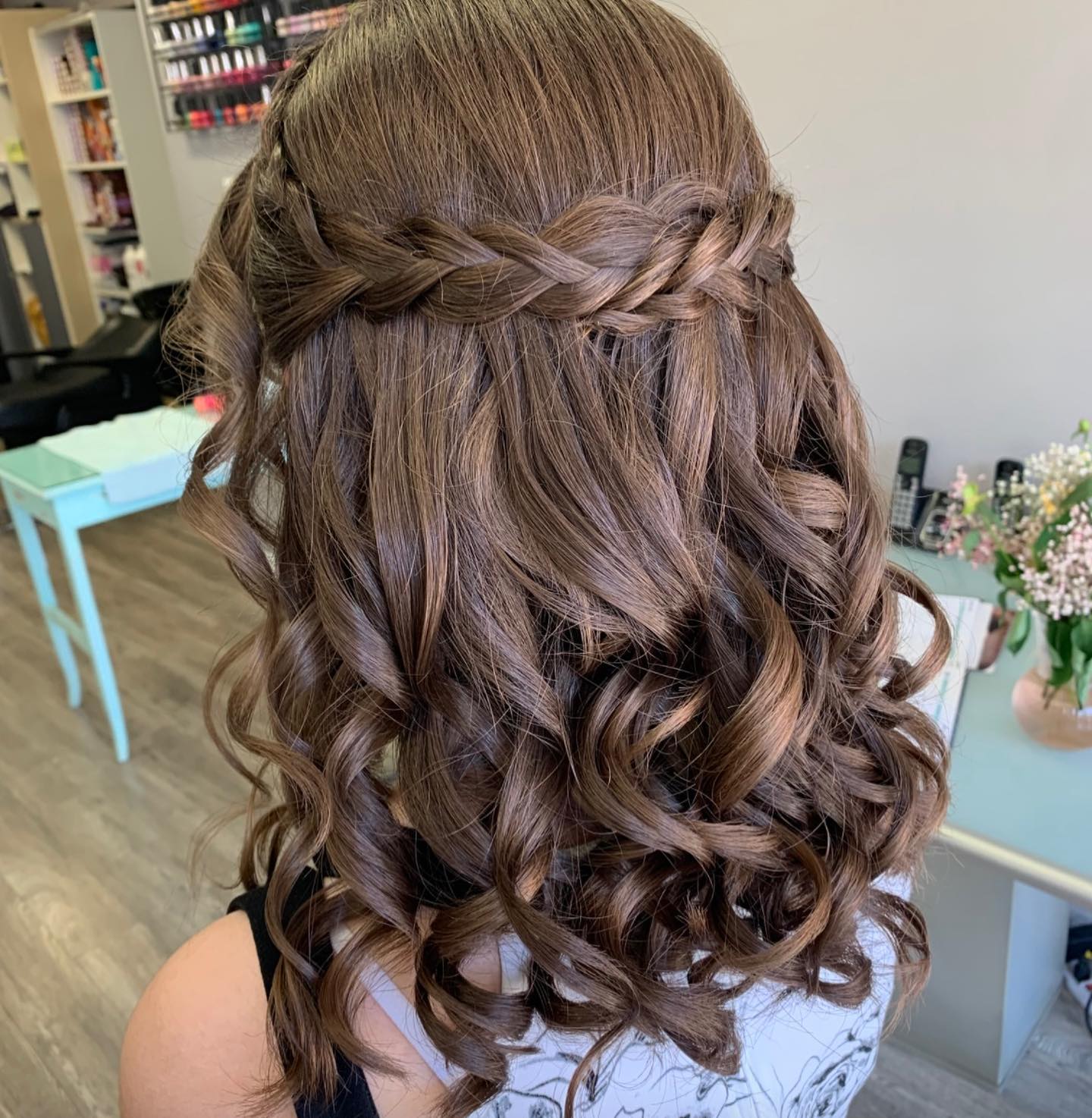 Braided Crown With Cascading Curls