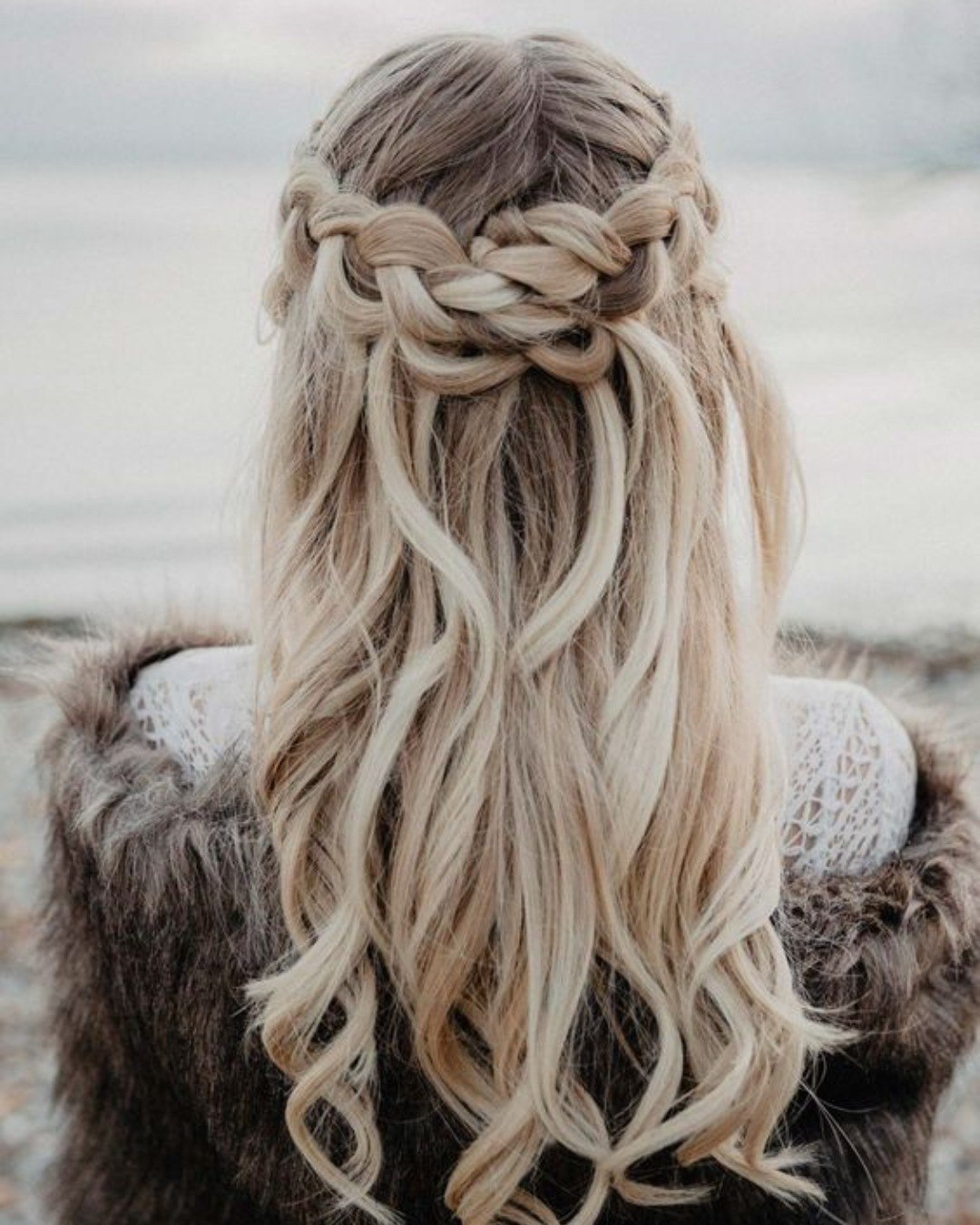 Braided Crown With Wavy Curls For A Winter Fairy Tale