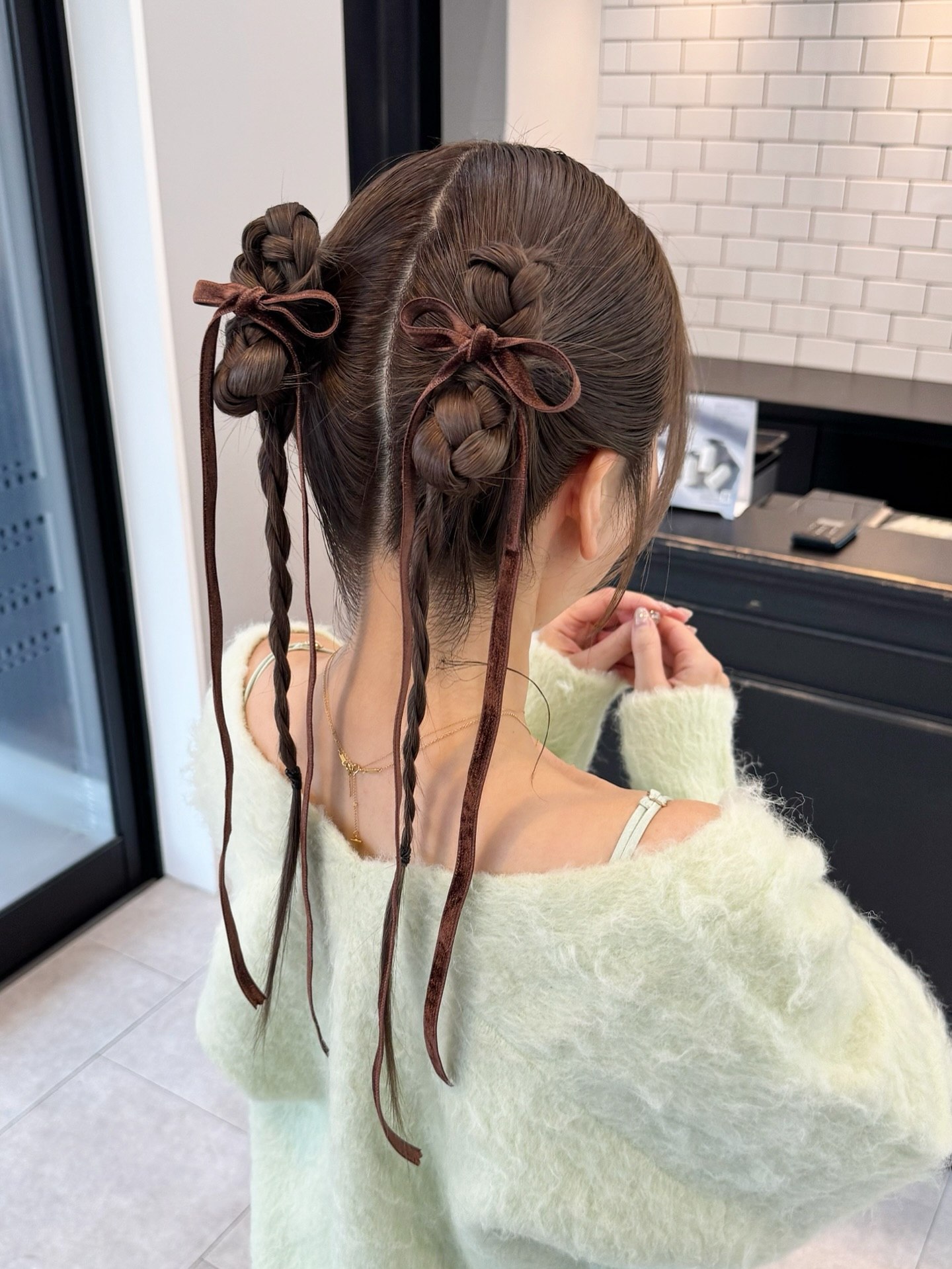 Braided Space Buns With Velvet Ribbons