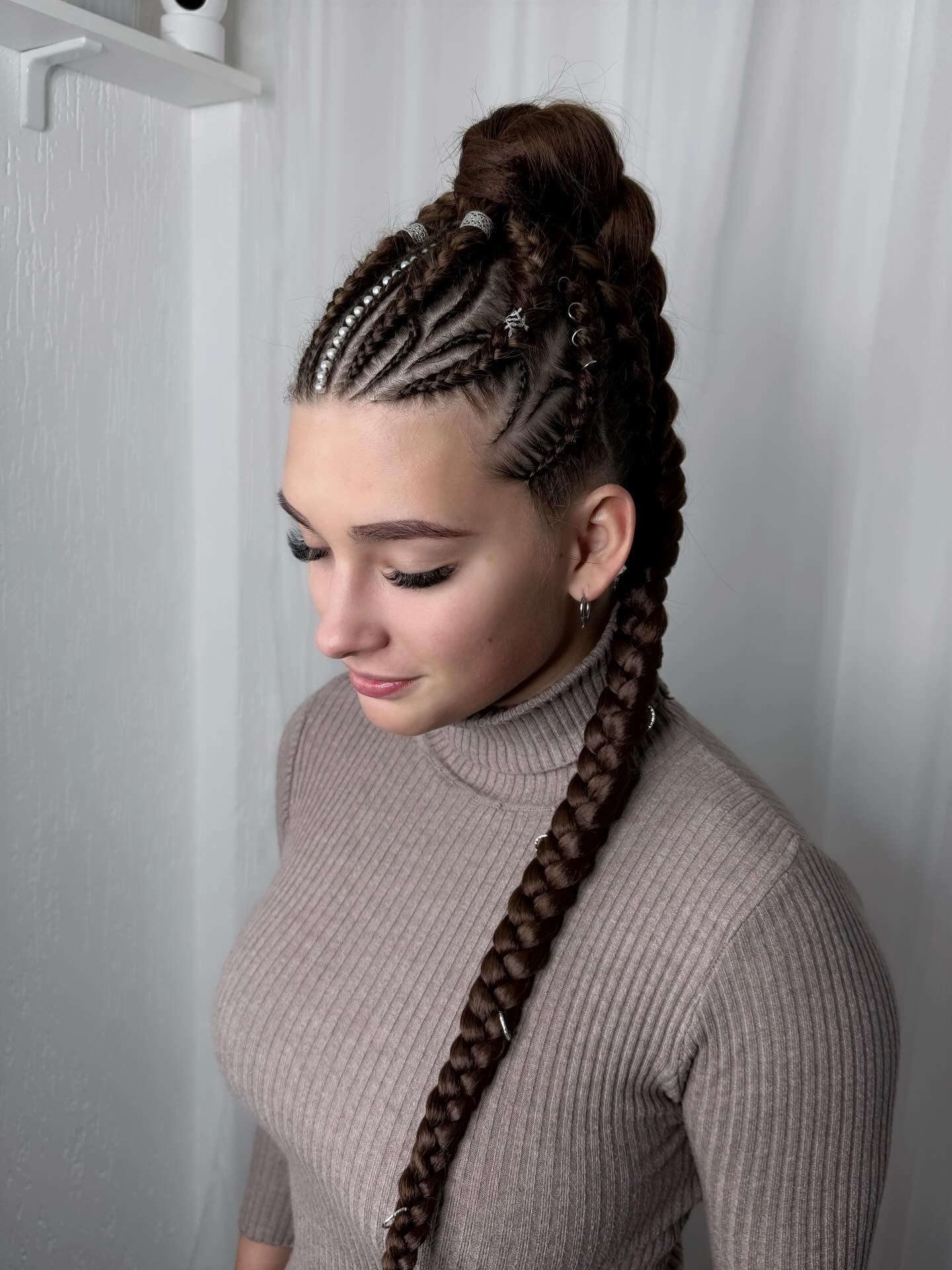 Braided Updo With Accent Cornrows And Beads