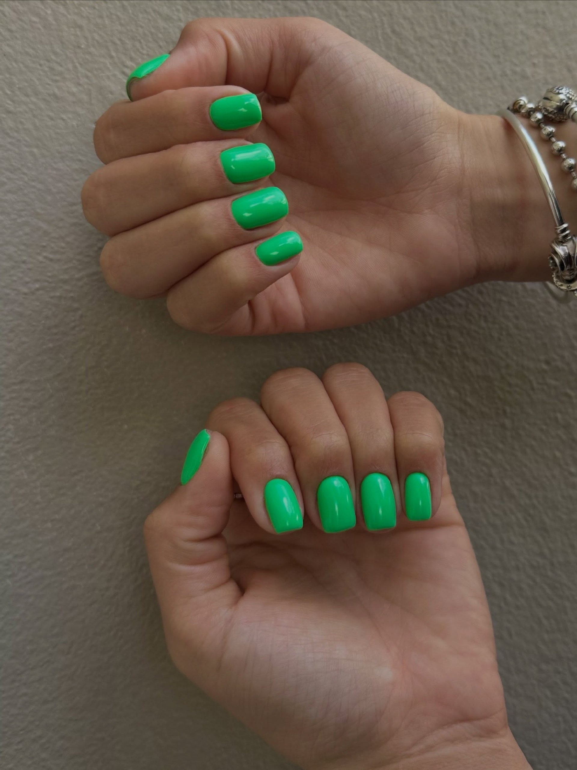 Bright Lime Green Glossy Squoval Nails