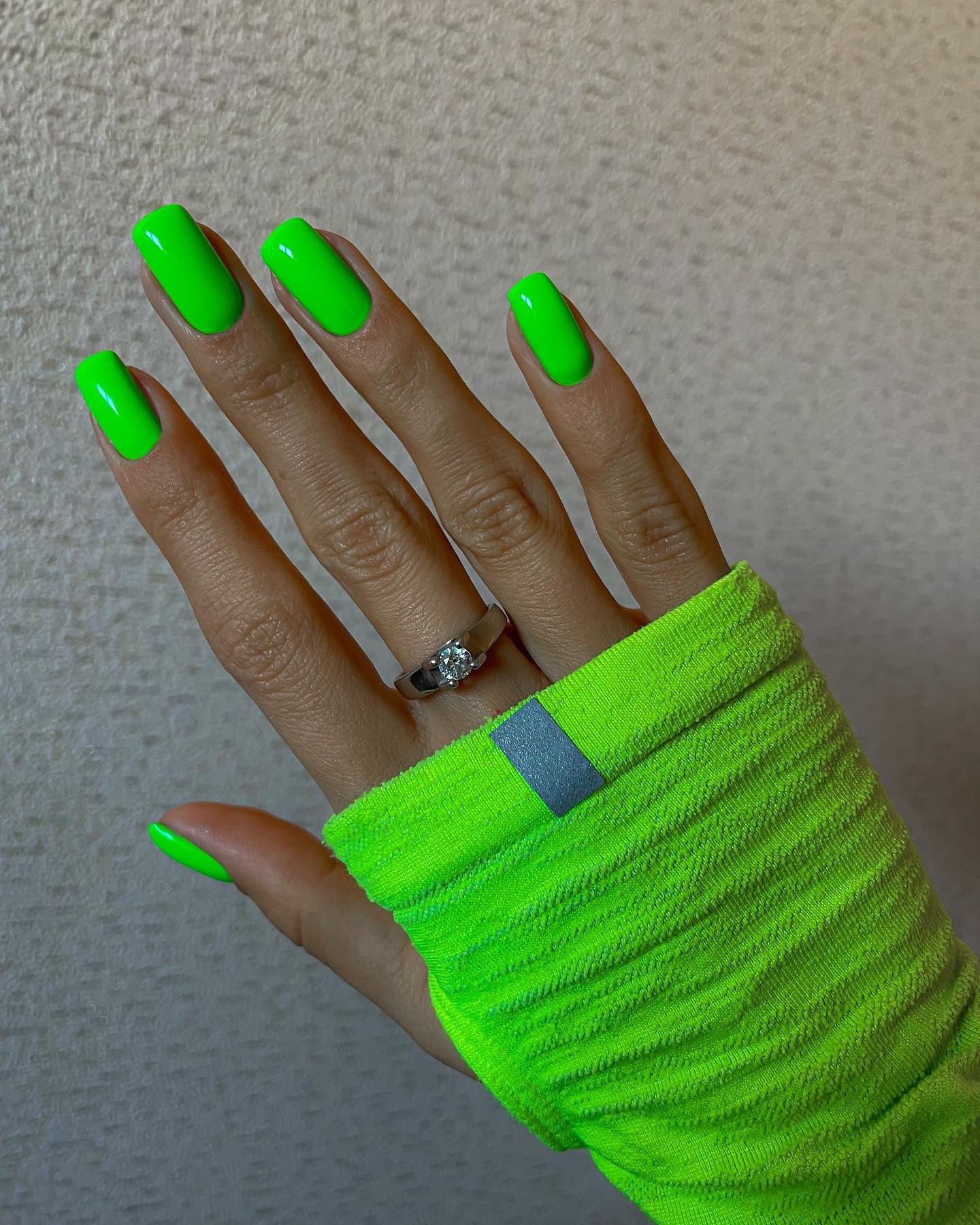 Bright Neon Green Glossy Square Nails