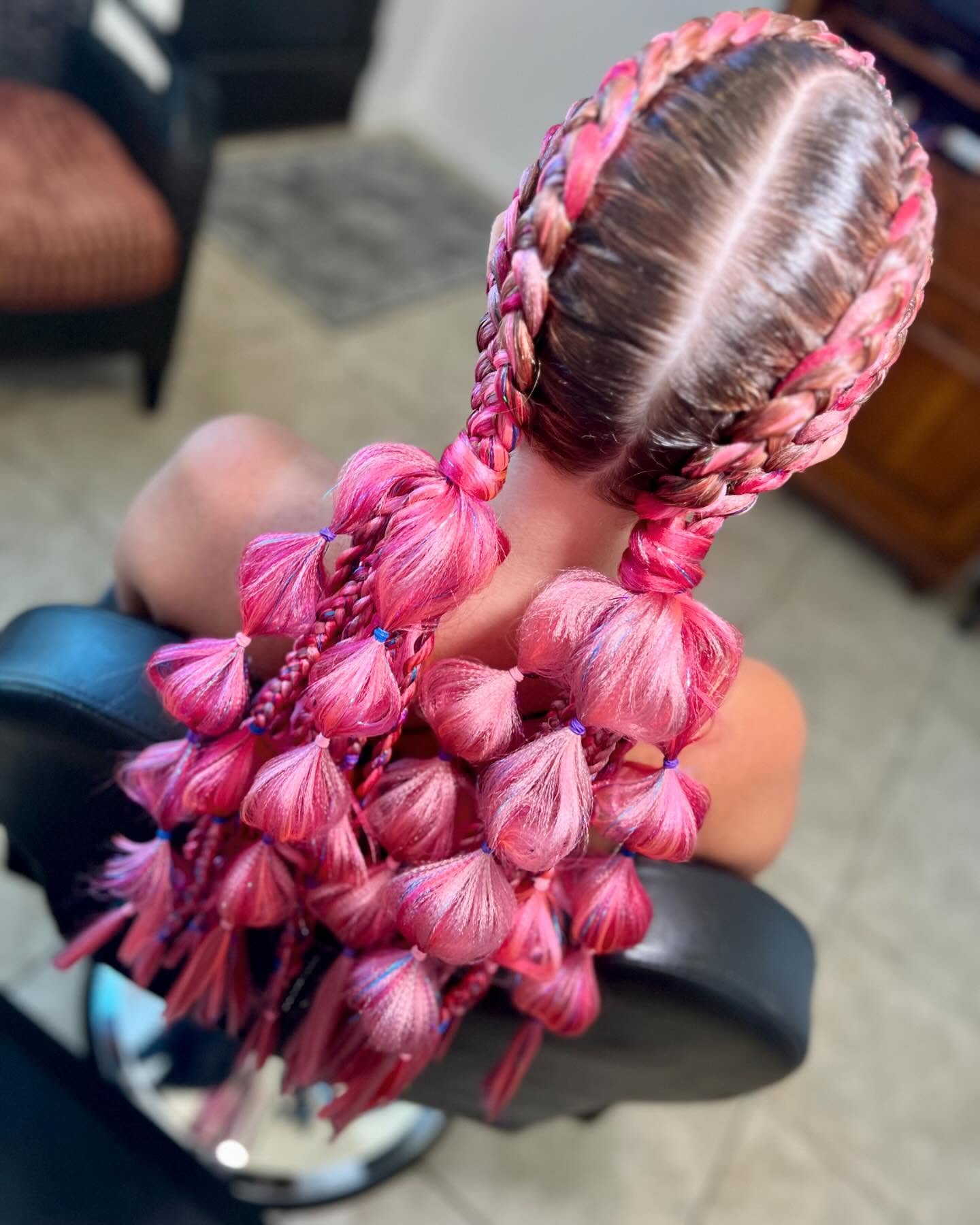 Bubble Braids With Pink Accent Tassels