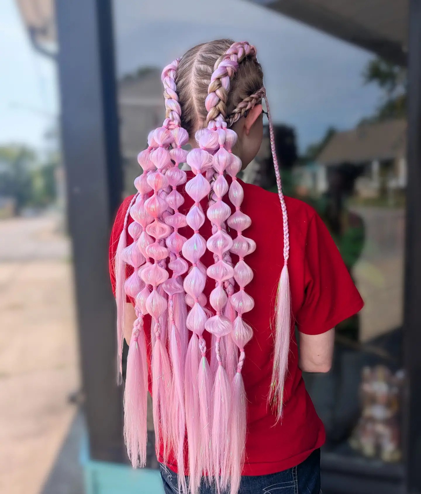 Bubble Braids With Pink Tinsel Strands