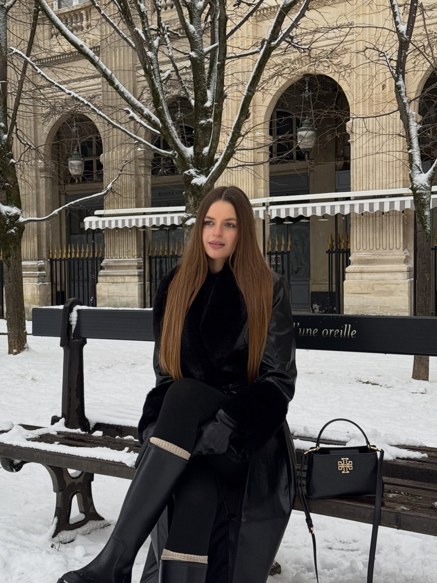Chic Black Faux Fur Trimmed Coat Outfit