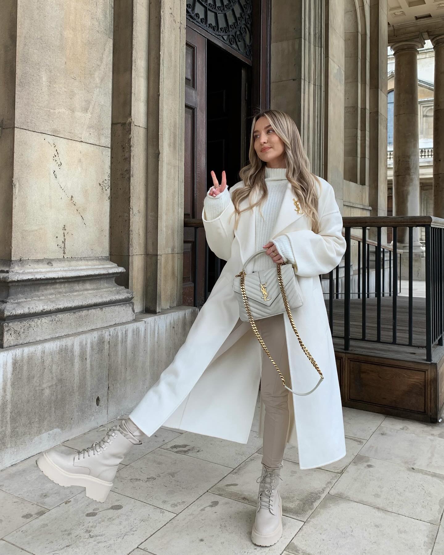 Chic Cream Monochrome Winter Look With Lug Soles