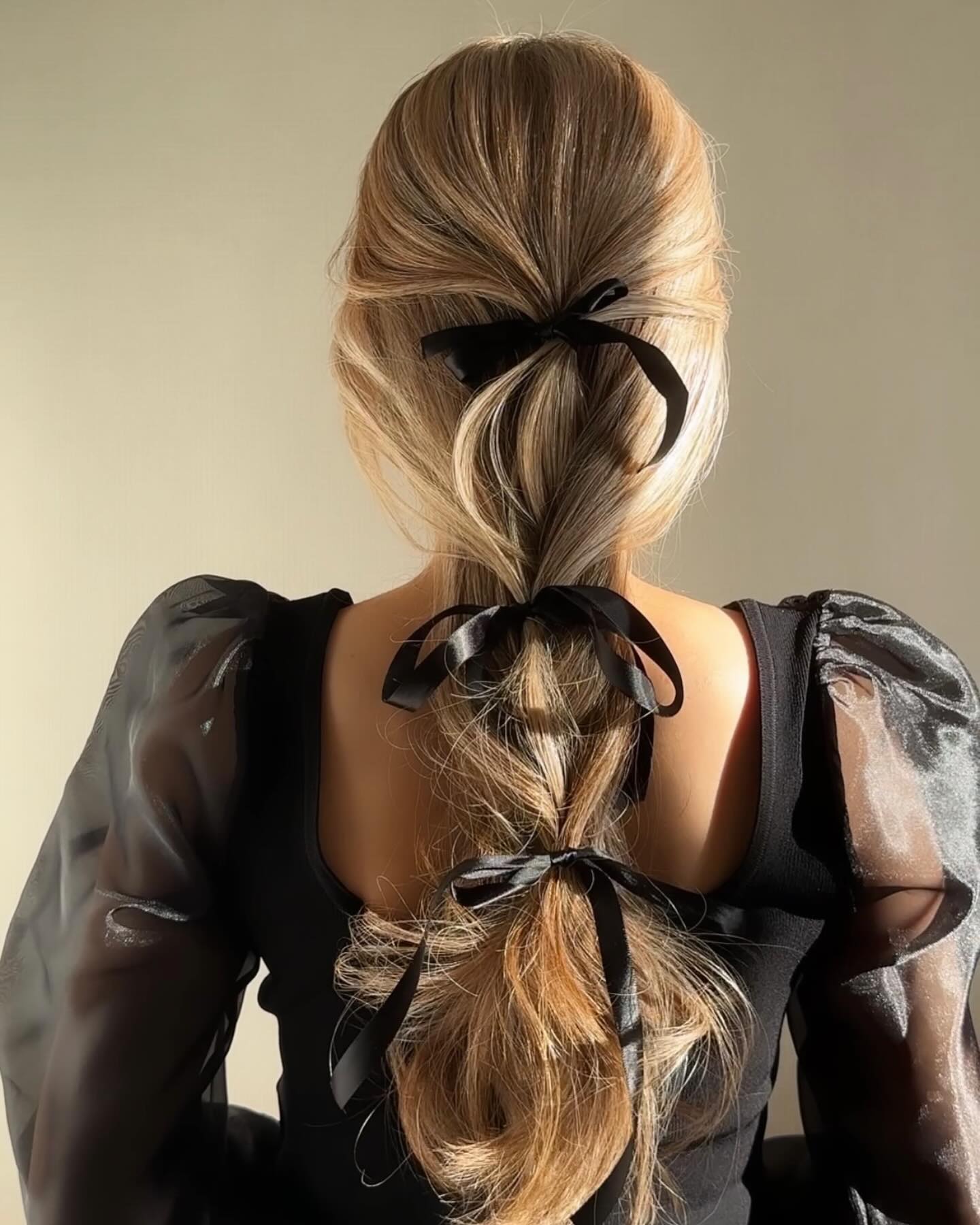 Chic Ribbon Braided Ponytail With Soft Waves