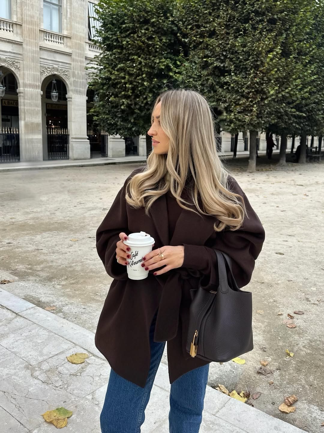 Chocolate Brown Coat With Blue Denim Casual Chic