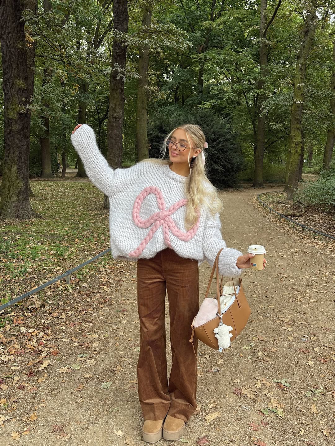 Chunky Knit Bow Sweater And Corduroy Pants