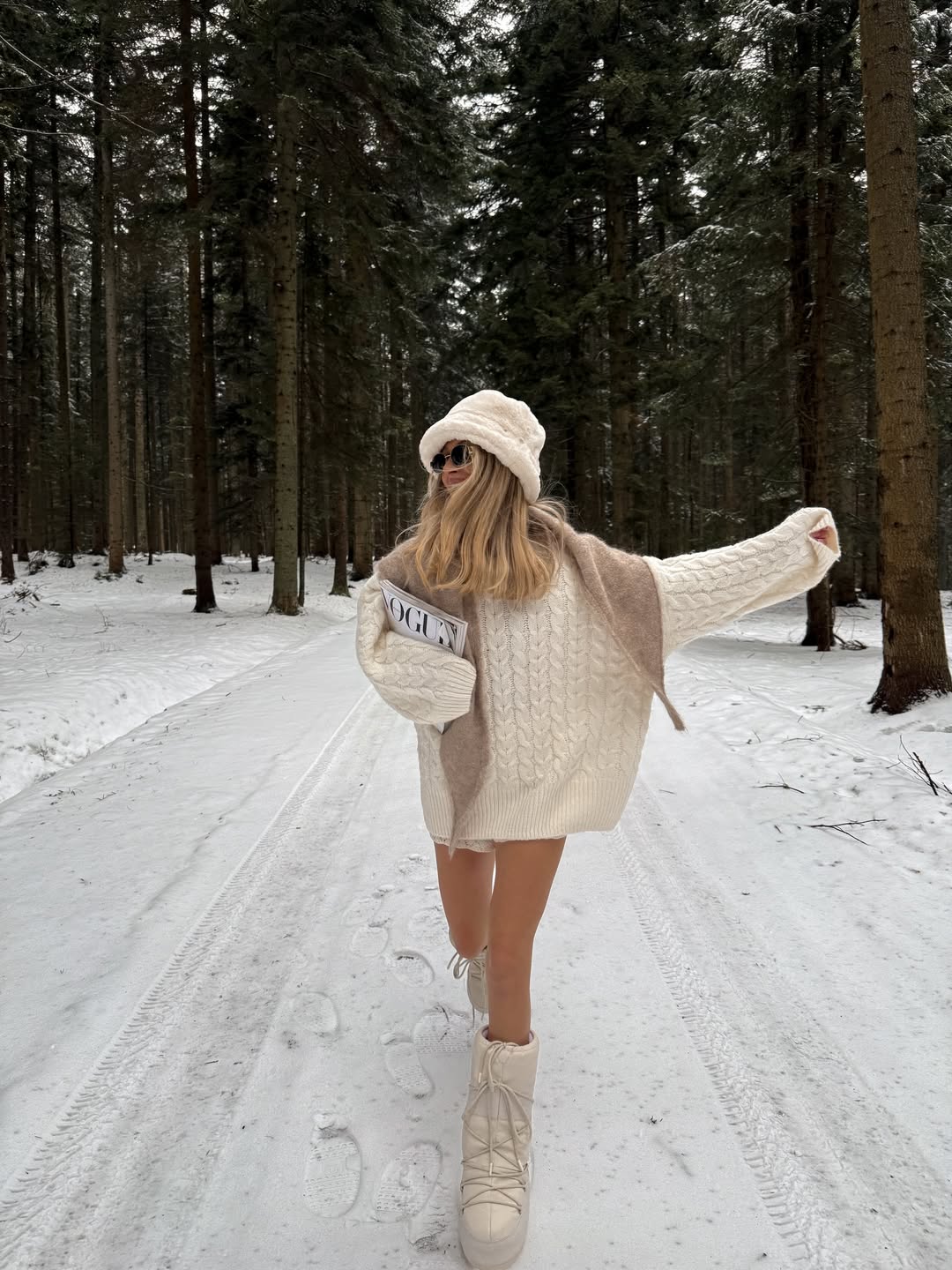 Cozy Cream Cable Knit Sweater Mini Dress Look