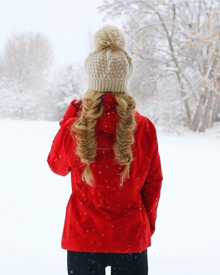 Cozy Fishtail Braids With Pom Pom Beanie