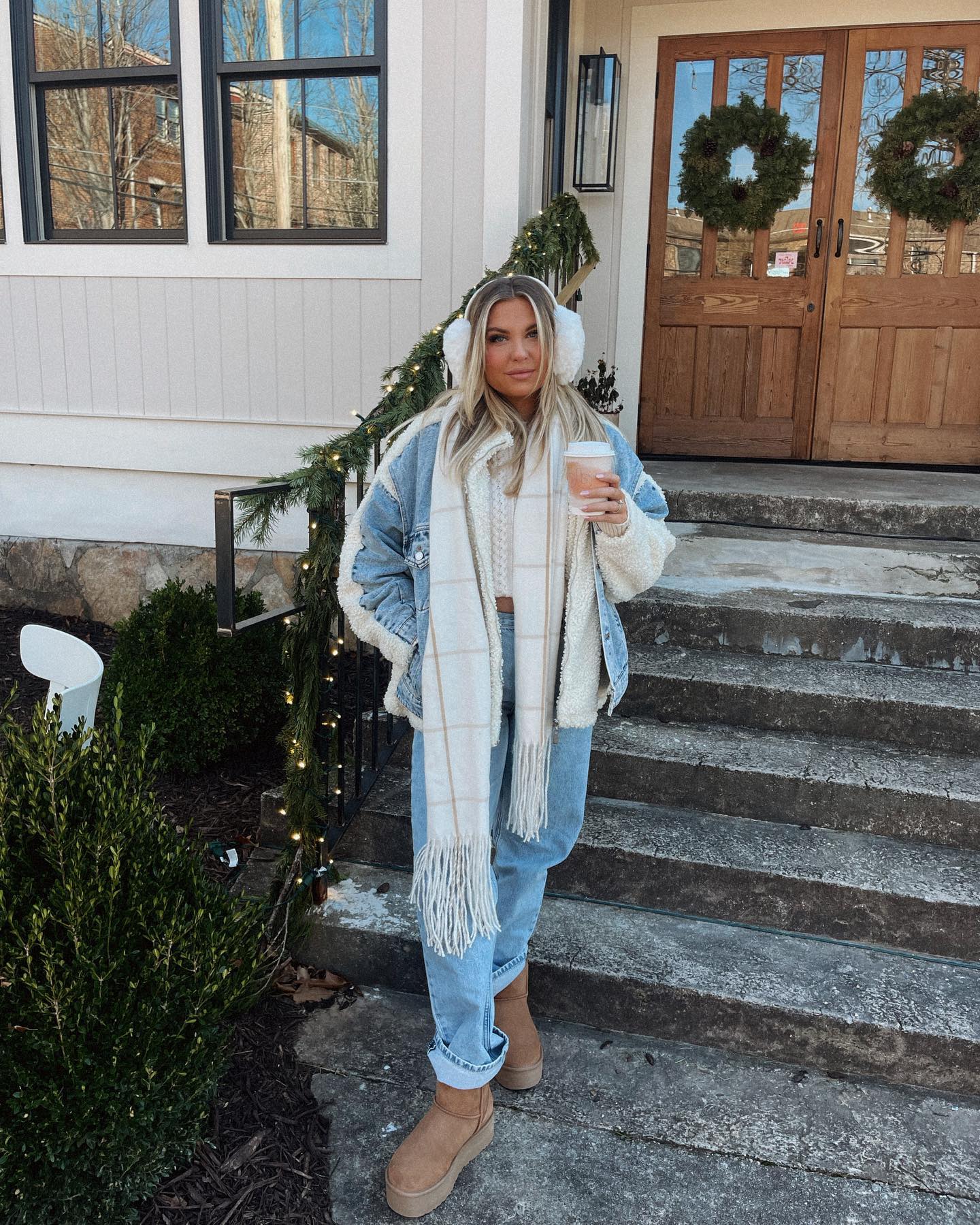 Cozy Sherpa Lined Denim Jacket With Cream Knit Set
