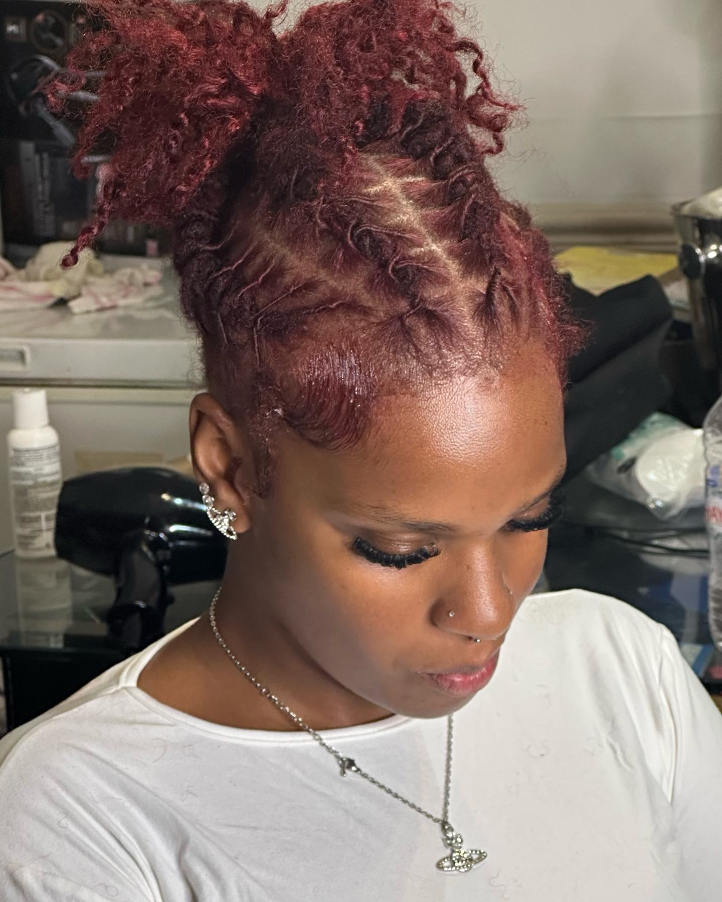 Crimson Red Dreads With Defined Edges