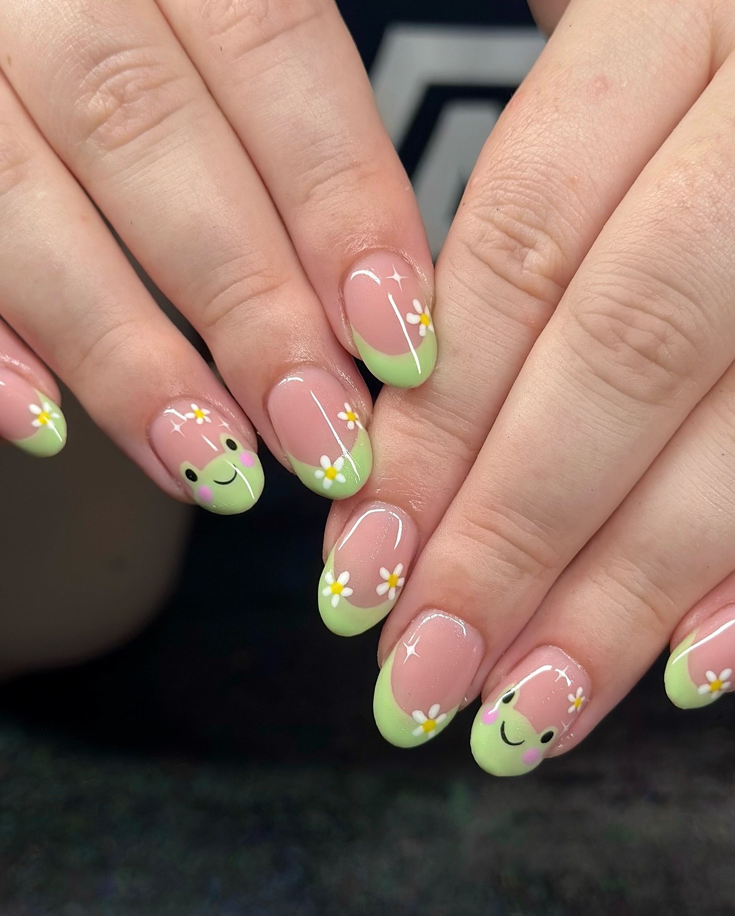 Cute Frog French Tip Nail Art