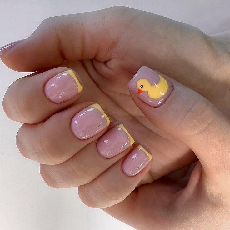 Cute Rubber Duck French Tip Nails