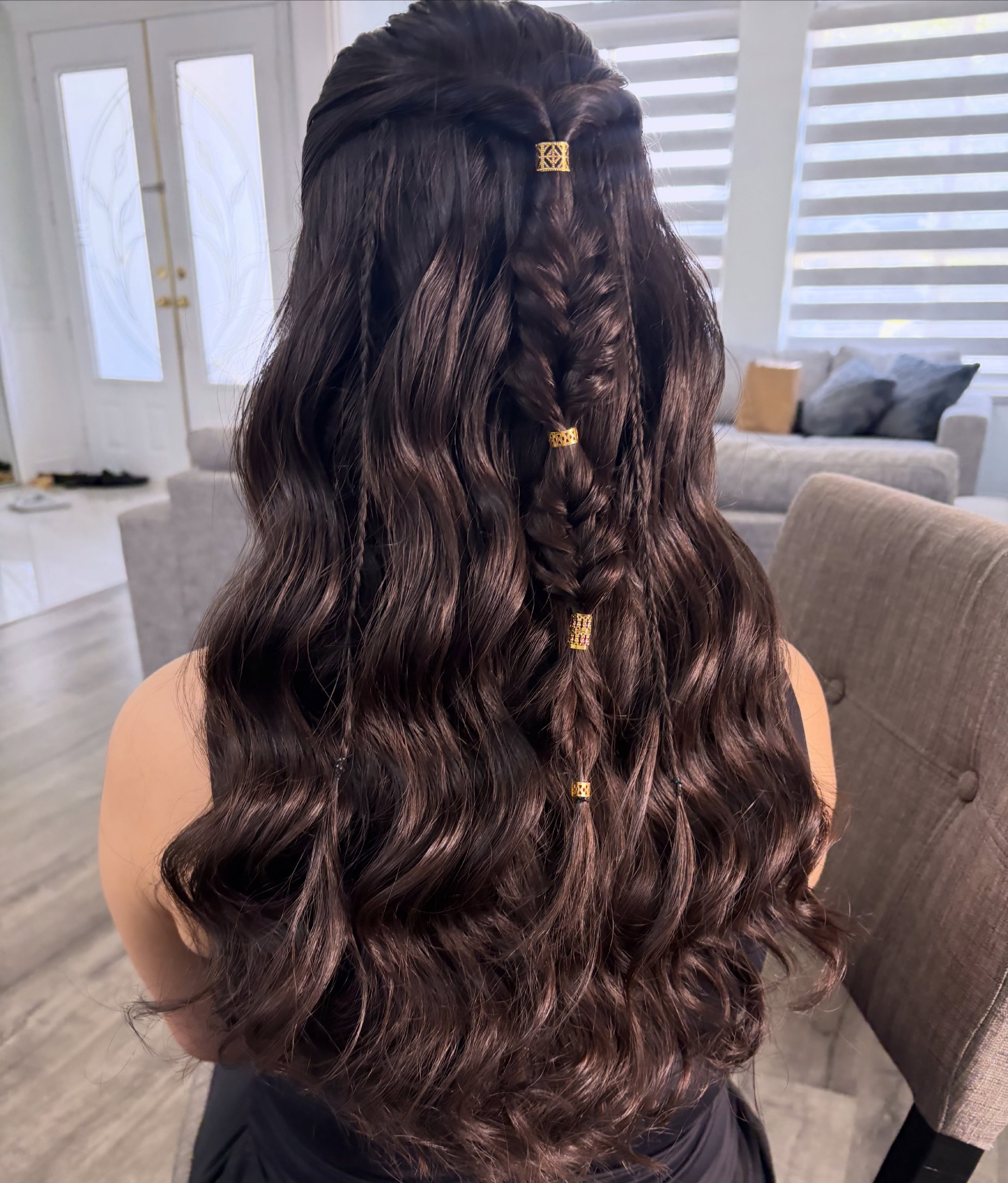 Deep Braids and Waves with Golden Hair Cuffs