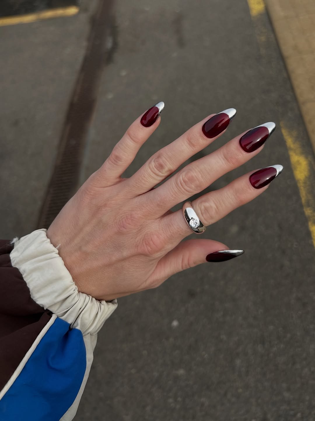 Deep Burgundy French Tip Chrome Nails