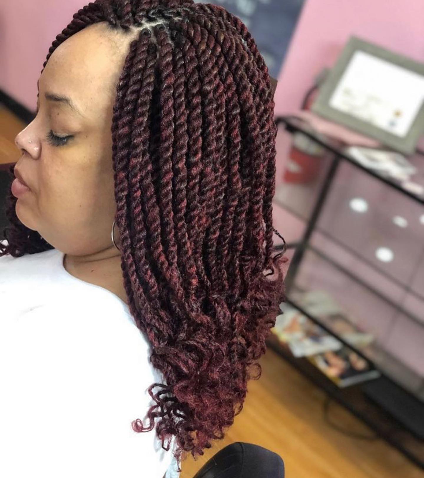 Deep Burgundy Kinky Twist Shoulder Length Bob