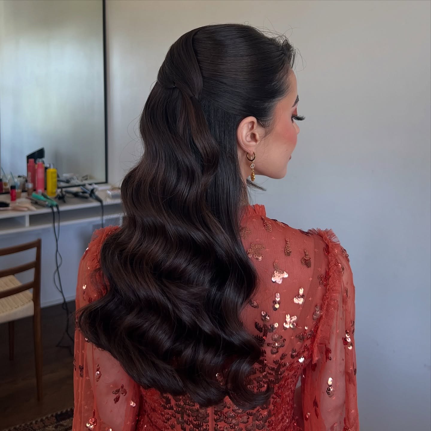 Deep Hollywood Waves With Half-Up Twist