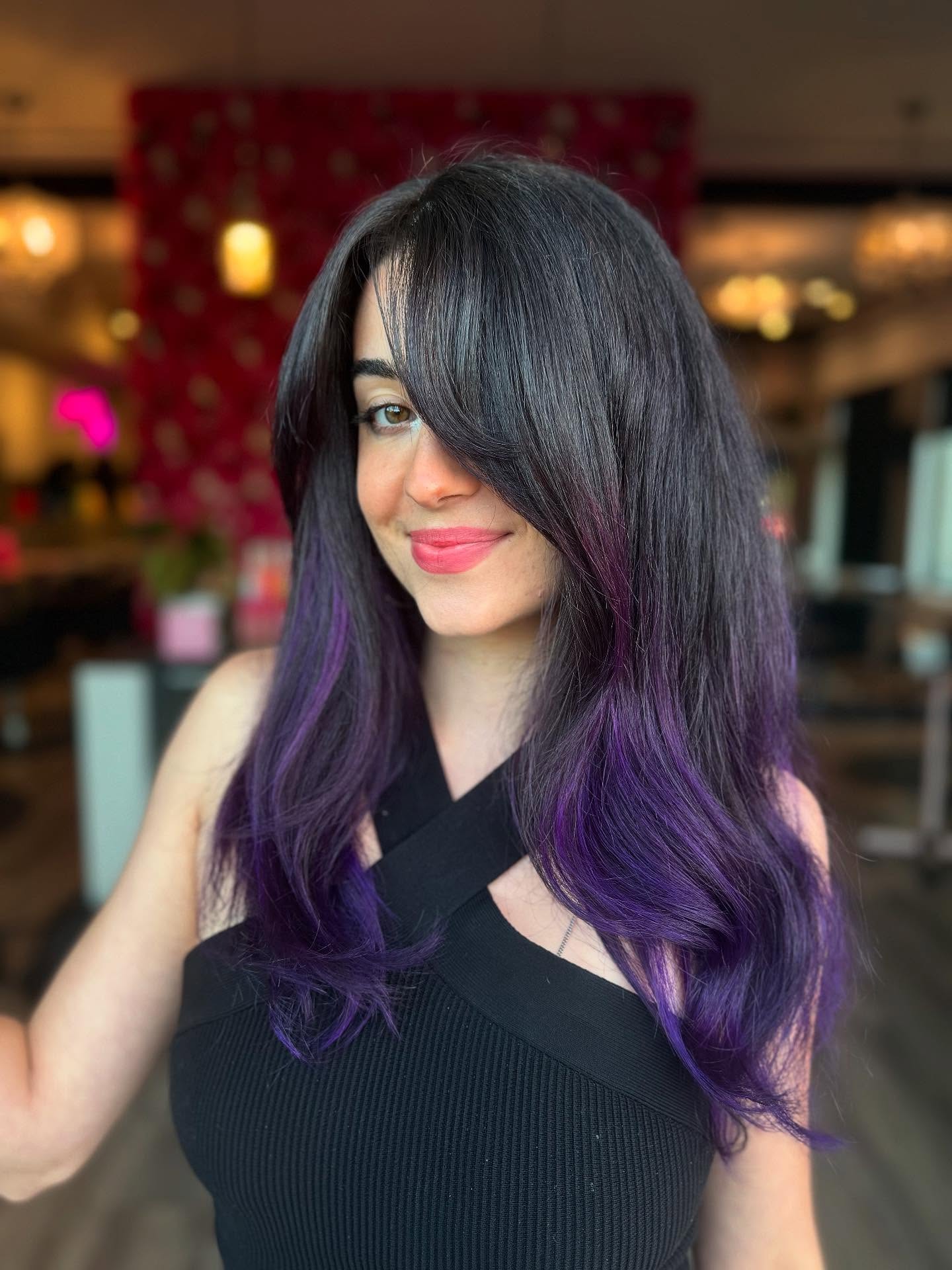 Deep Purple Ombre With Face-Framing Bangs