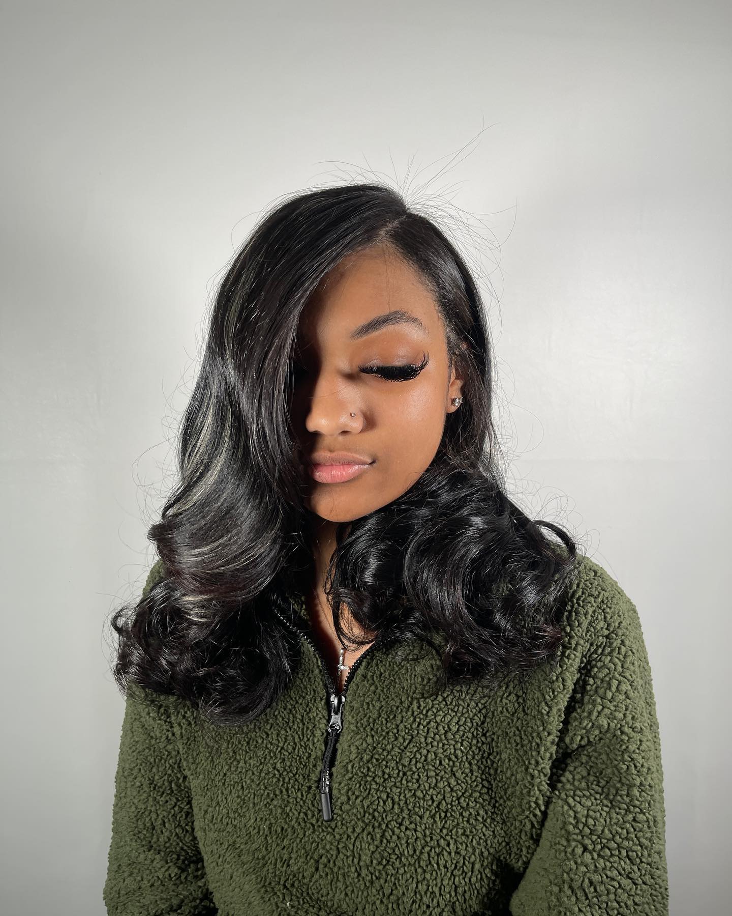Deep Side Part Sleek Silk Press Waves