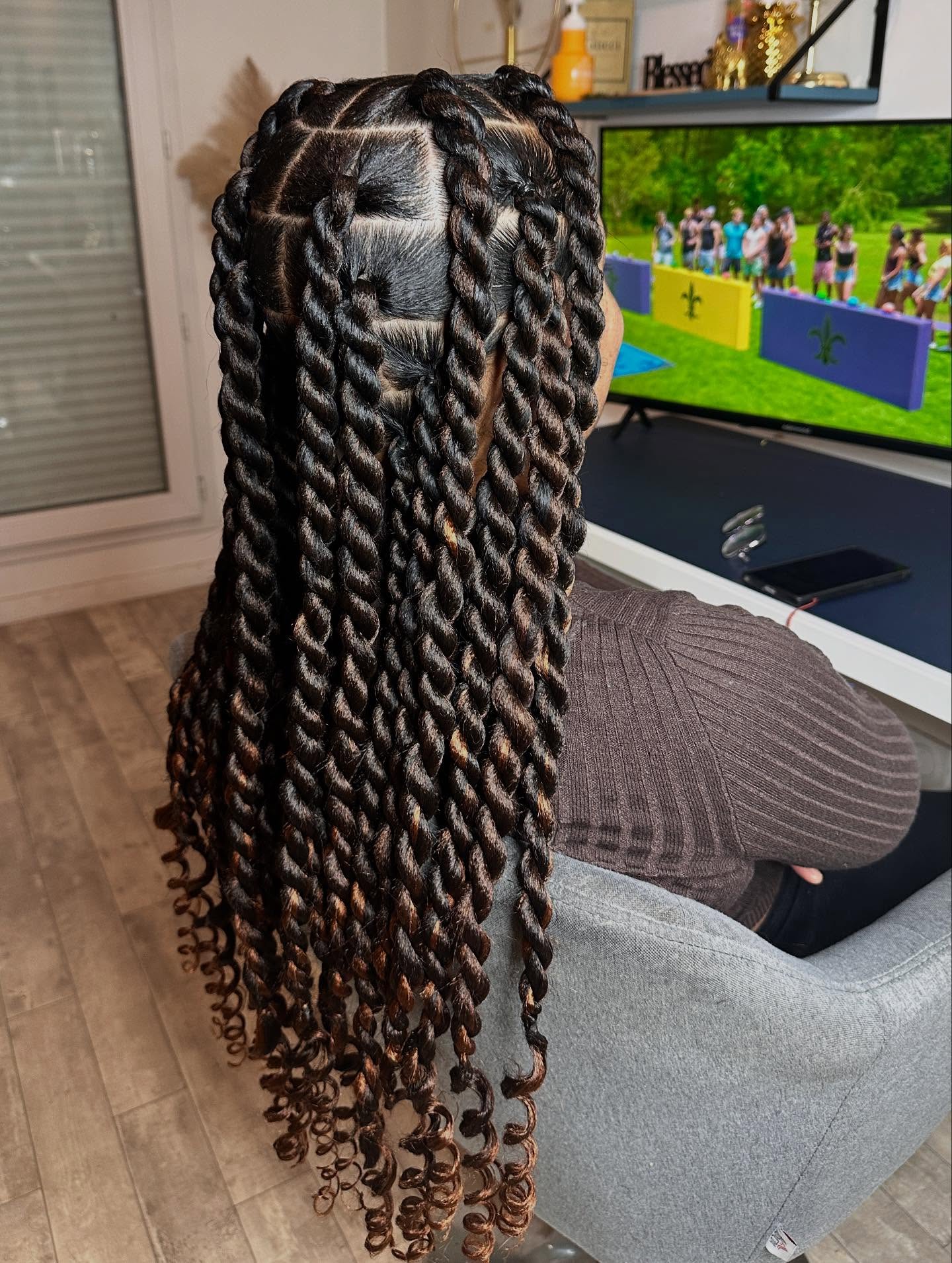 Defined Box Part Kinky Twists With Auburn Highlights
