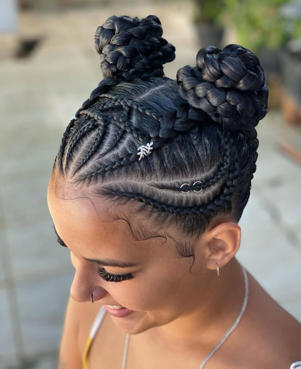 Double Braided Buns With Edge Control Accents