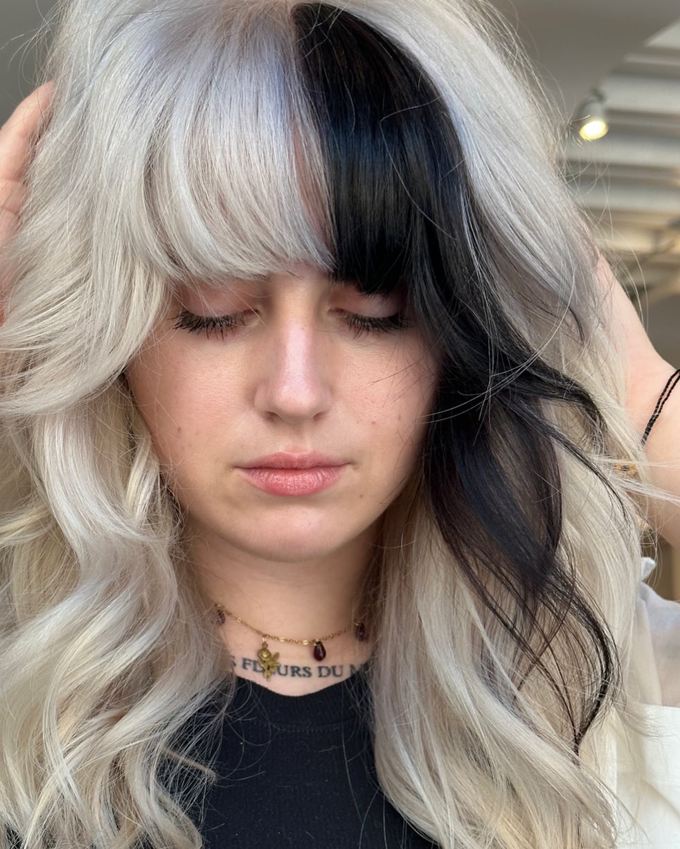 Dramatic Black and Blonde Two-Tone Hair