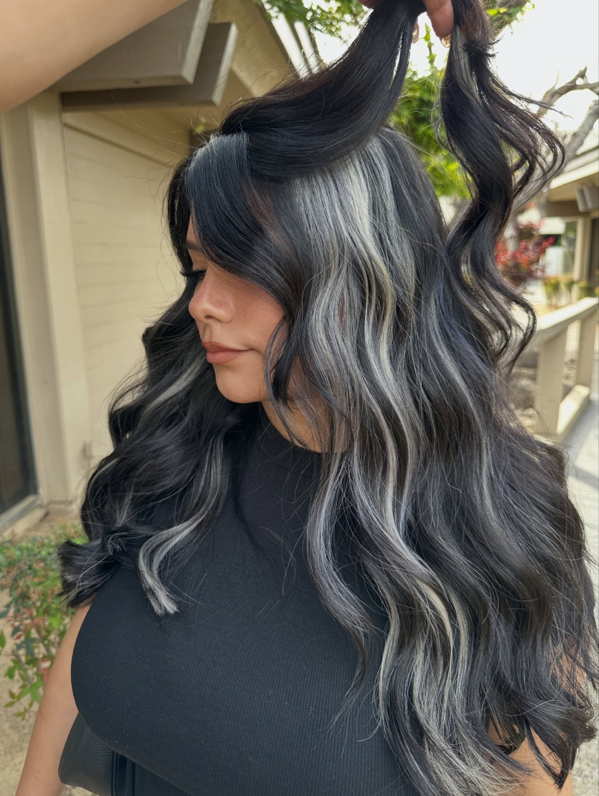 Dramatic Black and Silver Chunky Highlights