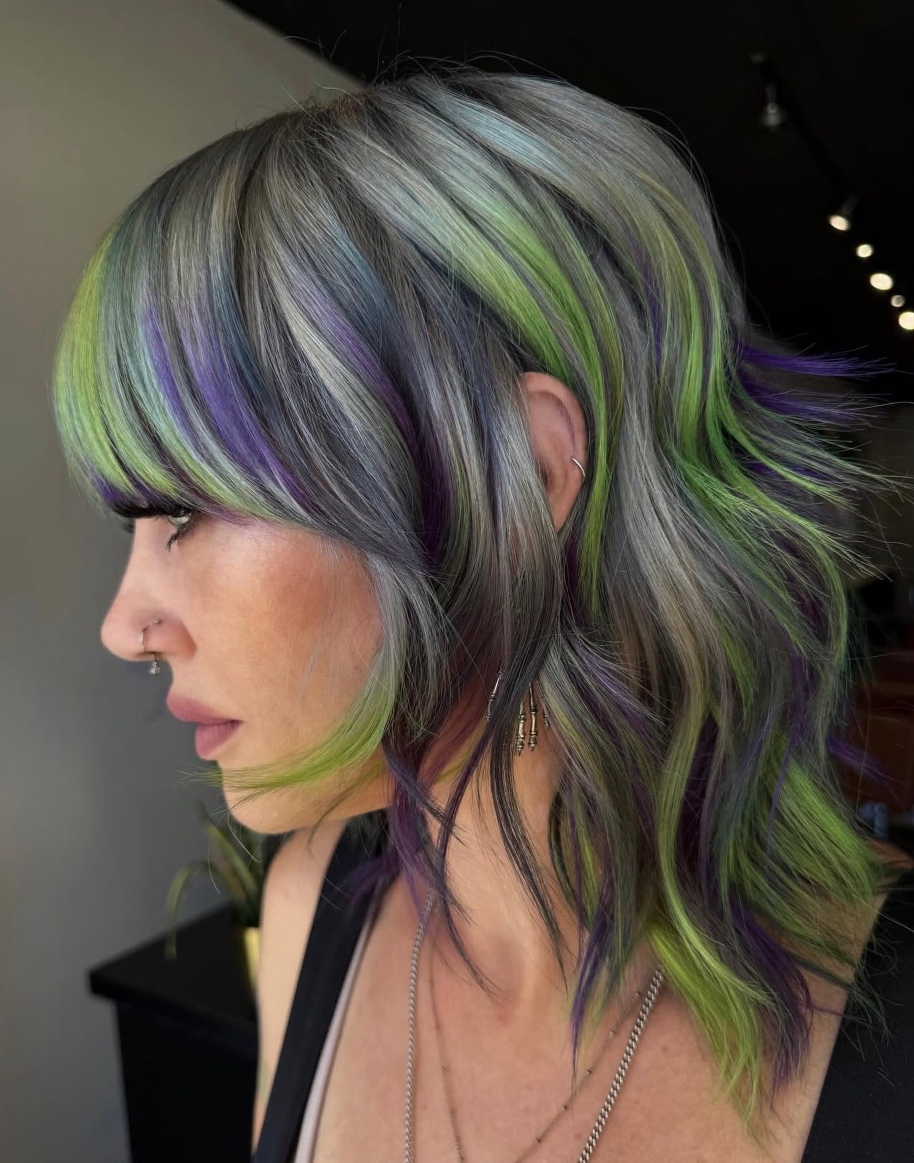 Edgy Lime Green And Purple Streaks With Textured Layers