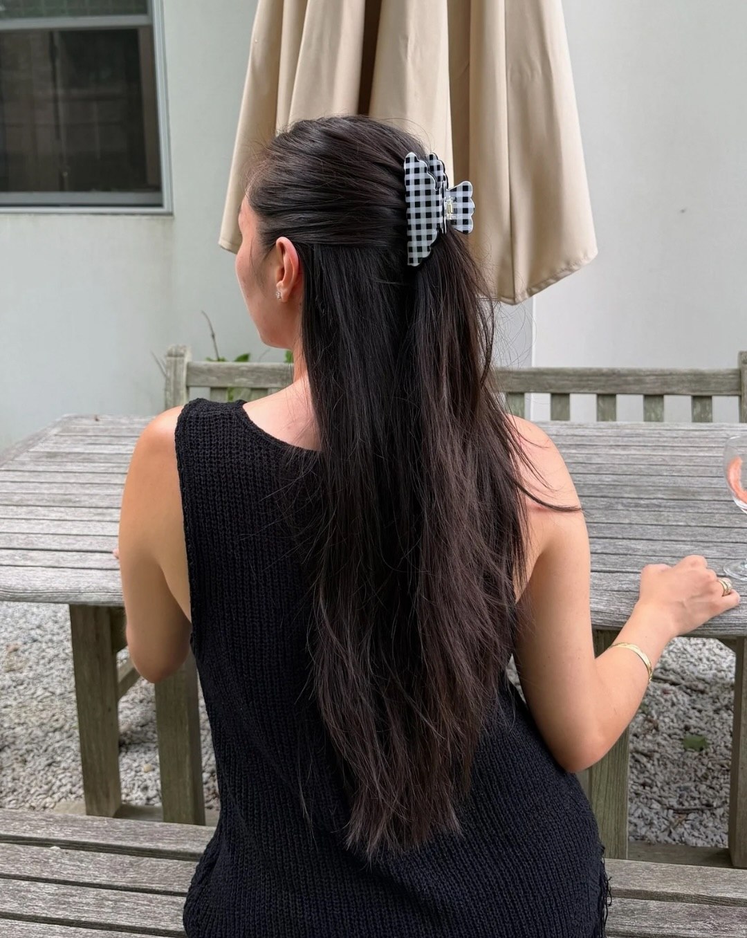 Effortless Half-Up Hairstyle With Gingham Claw Clip