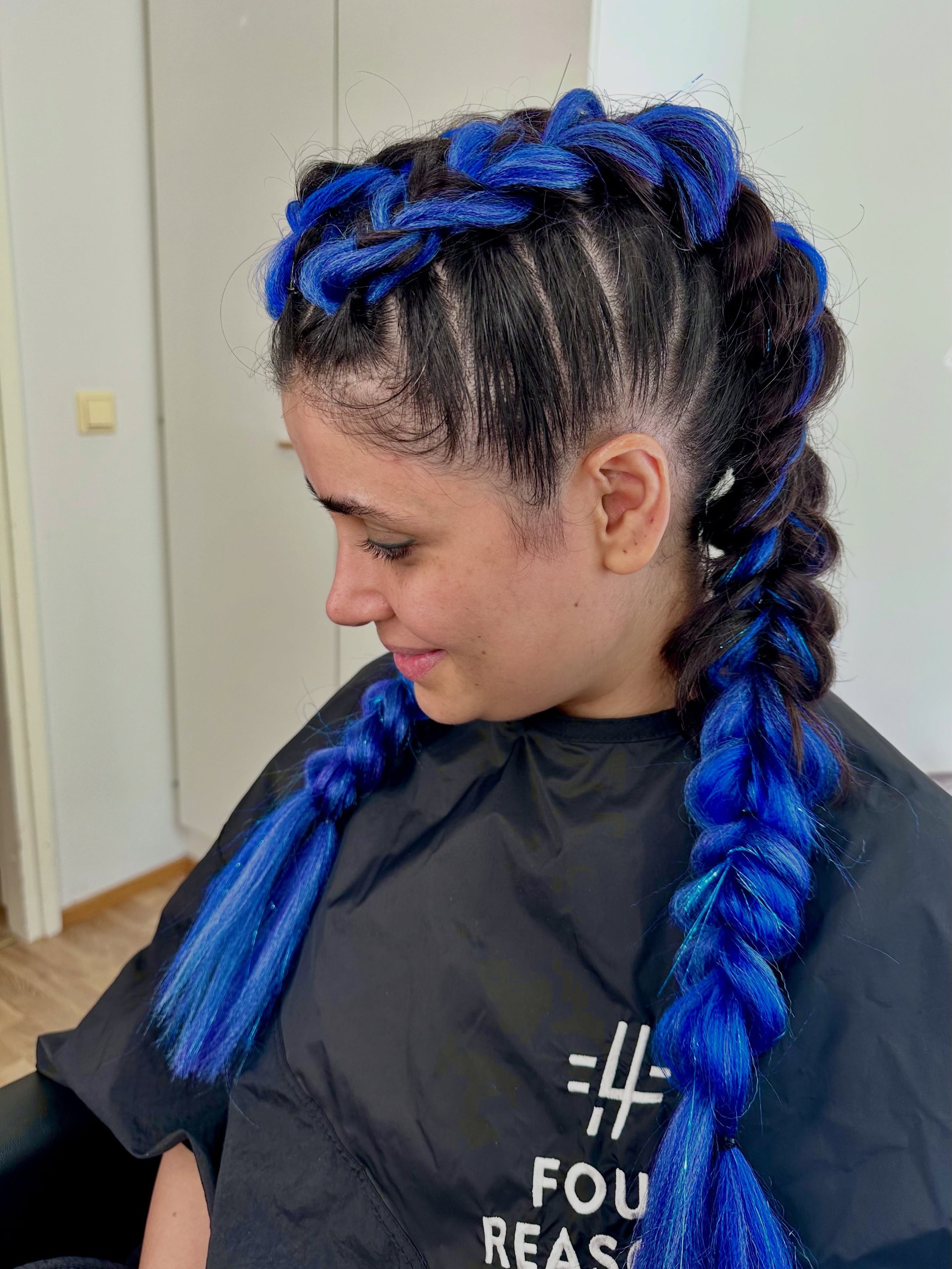 Electric Blue Dragon Braids With Natural Roots