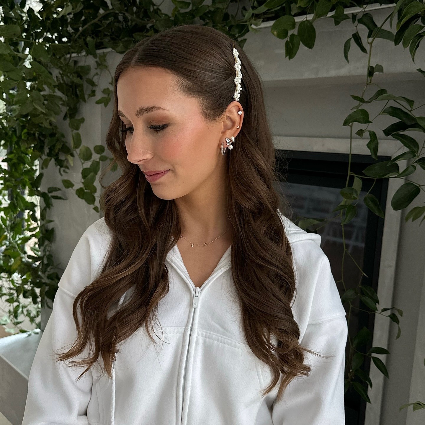 Elegant Pearl Accent Waves With Deep Side Part