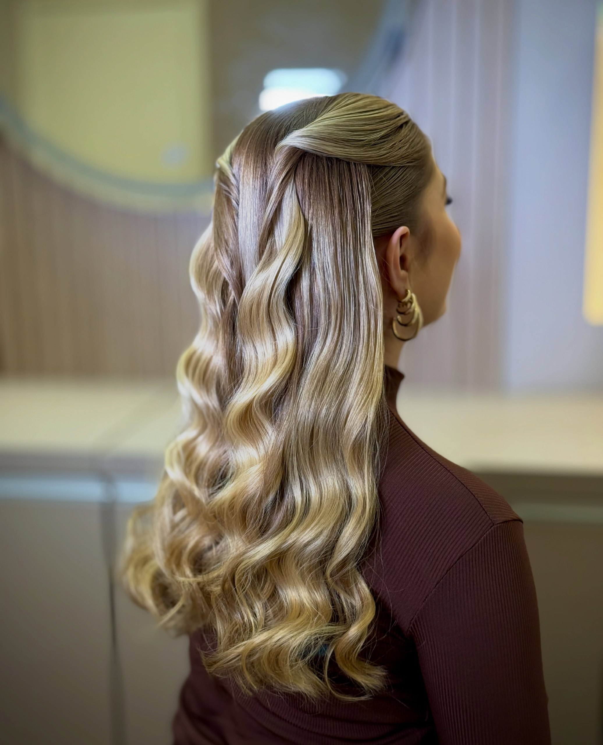 Elegant Twisted Half-Up With Hollywood Waves