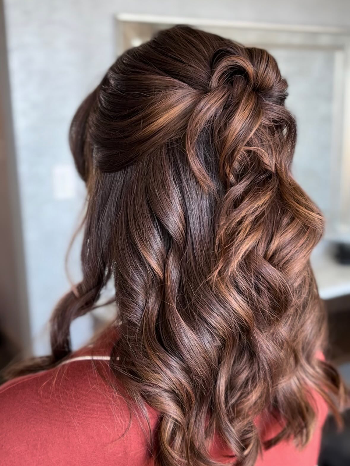 Elegant Twisted Half-Up With Warm Balayage