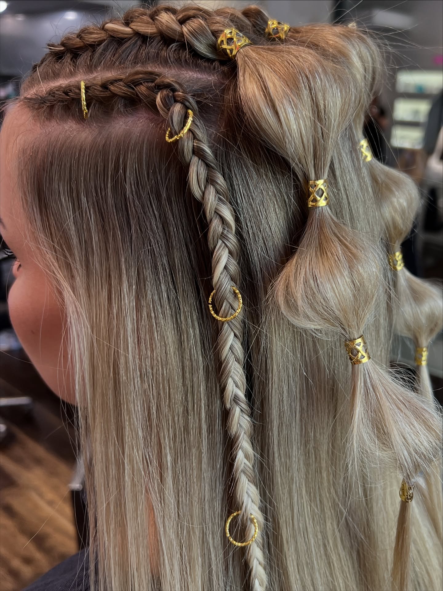 Embellished Dutch Braids With Gold Hair Rings