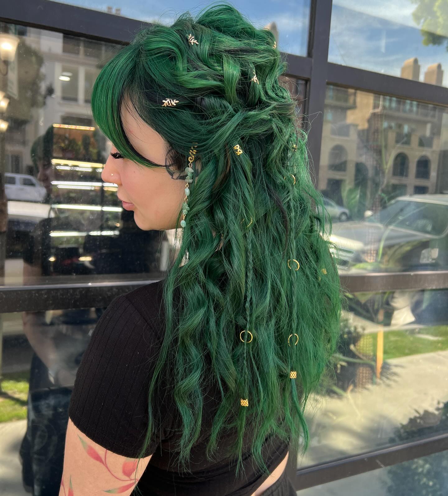 Emerald Forest Half Updo With Gold Hair Accessories