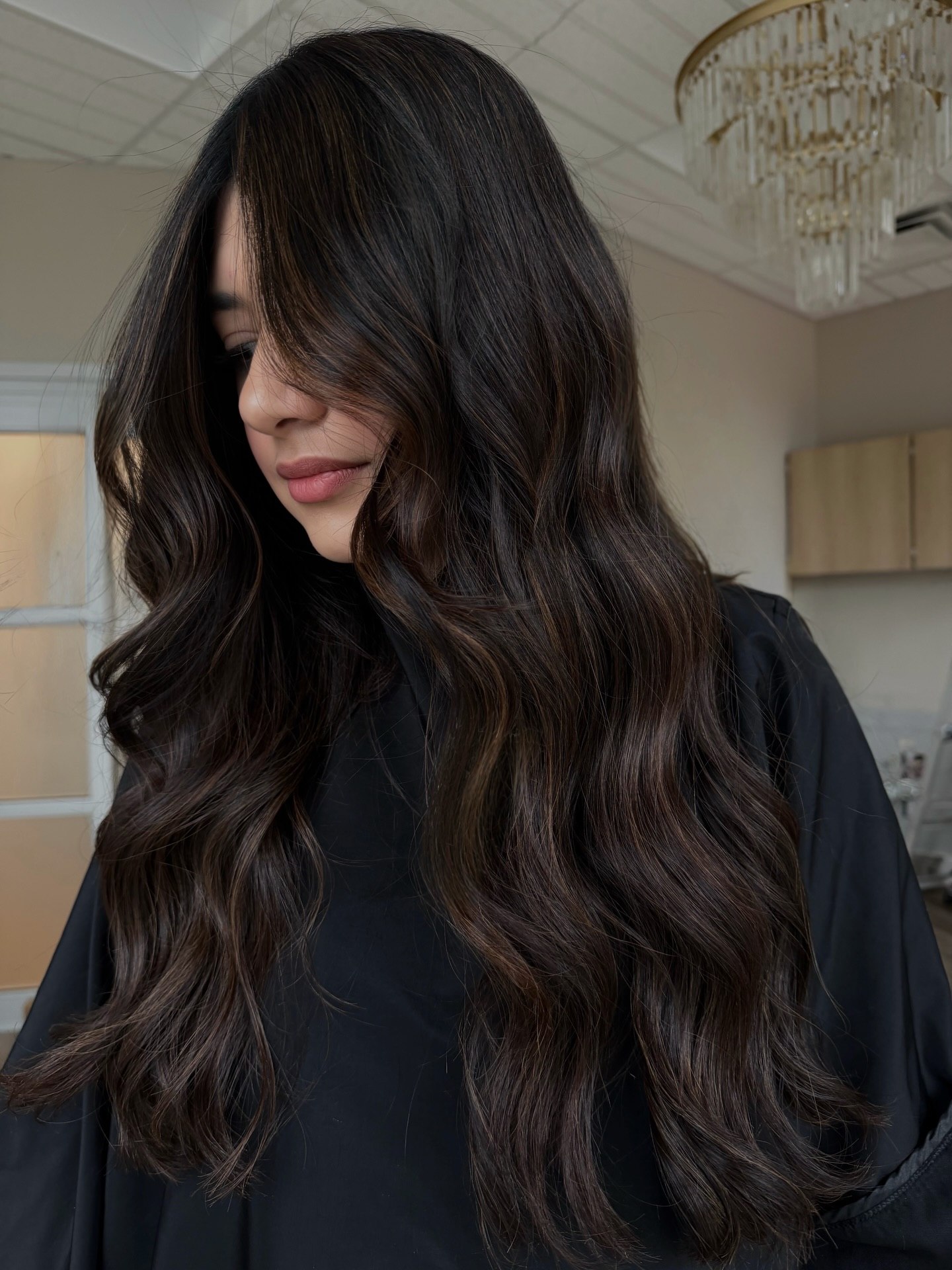 Espresso Brown Balayage With Soft Waves