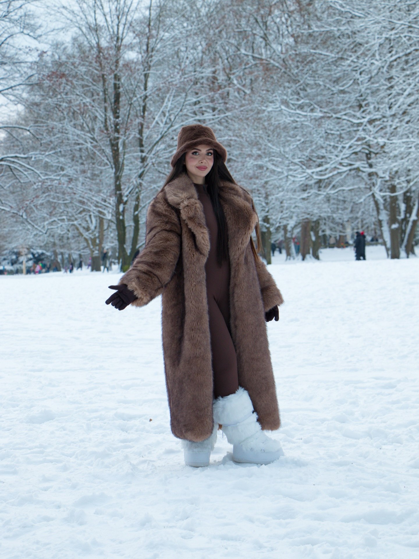Faux Fur Maxi Coat And Moon Boot Look