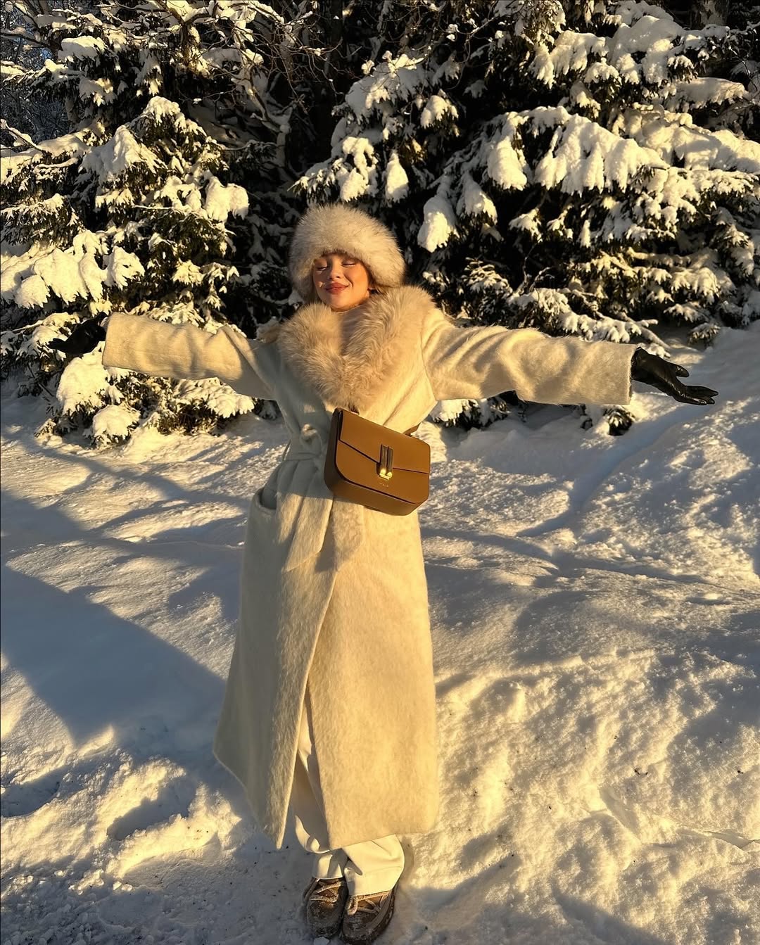 Faux Fur Trimmed Long Coat With Matching Ushanka